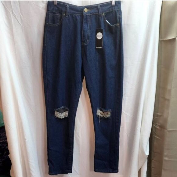 Boohoo High Rise Distressed Straight Leg Jeans Size 8 - Picture 3 of 11
